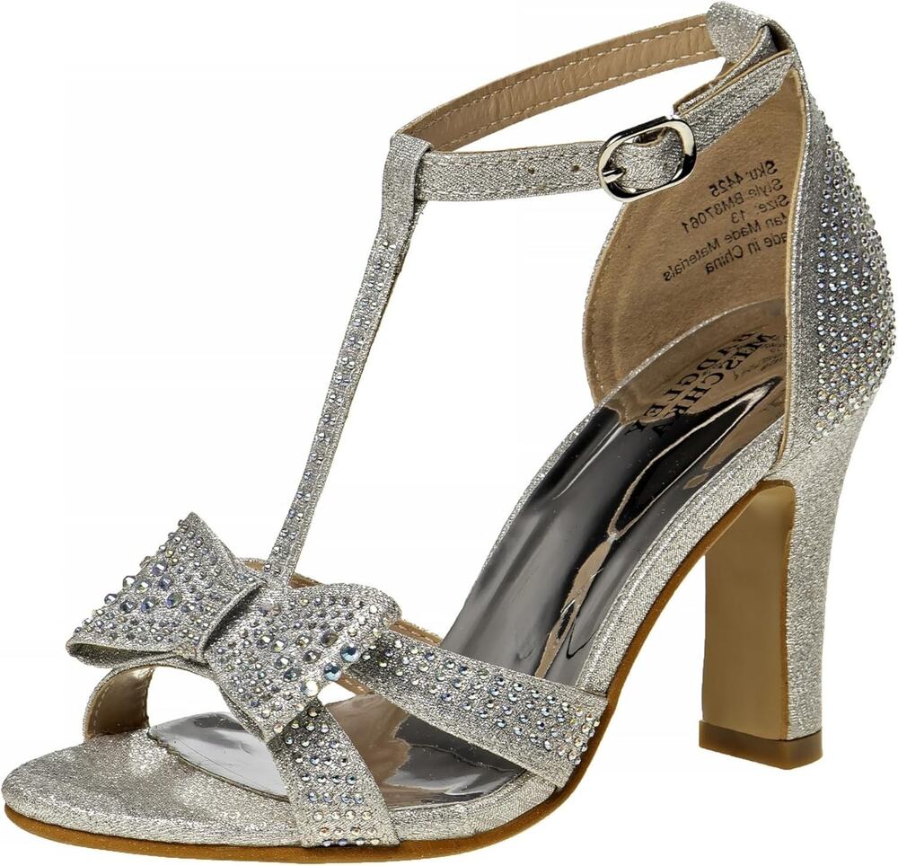New In Box Josmo Women's Open Toe Ankle T Straps Stylish Shoes, Silver, 5